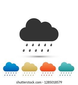 Cloud with rain icon isolated on grey background. Rain (nimbus) cloud precipitation with rain drops. Set elements in colored icons. Flat design. Vector Illustration