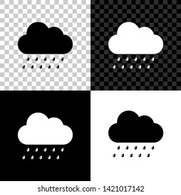 Cloud with rain icon isolated on black, white and transparent background. Rain nimbus cloud precipitation with rain drops. Vector Illustration