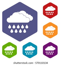 Cloud and rain icons set rhombus in different colors isolated on white background