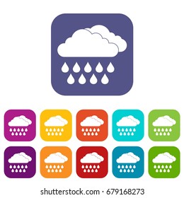Cloud and rain icons set vector illustration in flat style In colors red, blue, green and other