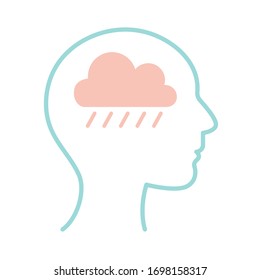 cloud with rain inside human head line style icon design, Mental health mind science intelligence idea medical and education theme Vector illustration