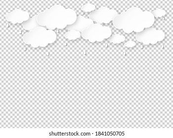 Cloud Rain Isolate On Png Or Transparent  Background, Clear Sky With Cloud, Rain Season, Cloudy Day,weather Forecast Concept, Vector Illustration 