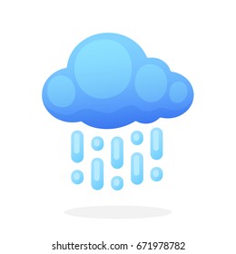 Cloud with rain isolated on white background. Vector illustration in flat style. Weather symbol 