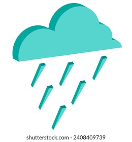 Cloud with rain isometric icon on white background for meteorological websites, posters, flyers. Vector illustration