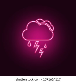 Cloud with rain and lightning bolt icon. Elements of Web in neon style icons. Simple icon for websites, web design, mobile app, info graphics