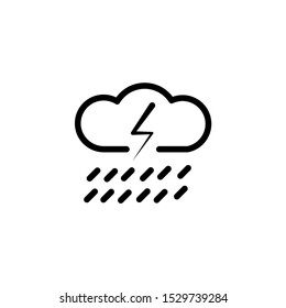 Cloud with rain and lightning bolt vector sketch icon isolated on background. Hand drawn Cloud with rain and lightning icon. Cloud with rain and lightning sketch icon for infographic, website or app.