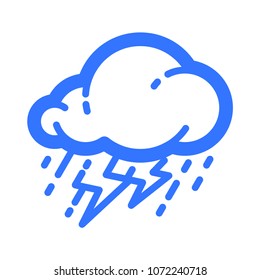 Cloud and rain, lightning line vector icon. Pictogram from set Weather forecast. Blue isolated on white background