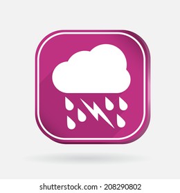 cloud rain lightning sign. Color square icon