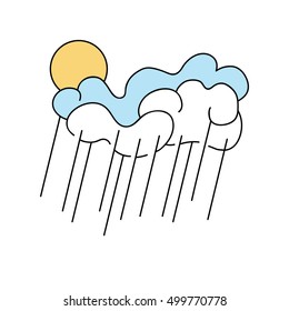 A cloud with rain. Linear icon. 