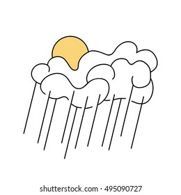 A cloud with rain. Linear icon. Silhouette. Bad weather. The sun above the clouds. Partly cloudy.