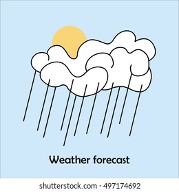A cloud with rain. Linear icon. Silhouette. Bad weather. The sun above the clouds. Partly cloudy.