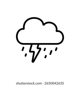 Cloud with rain lines and lightning icon in line style. Great for storm UI, emergency forecasts, and dynamic weather dashboards.