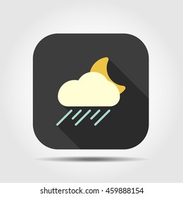 cloud rain with moon flat icon with long shadow, vector illustration