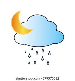 Cloud with rain and moon icon colorful