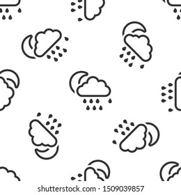 Cloud with rain and moon icon isolated seamless pattern on white background. Rain cloud precipitation with rain drops.  Vector Illustration