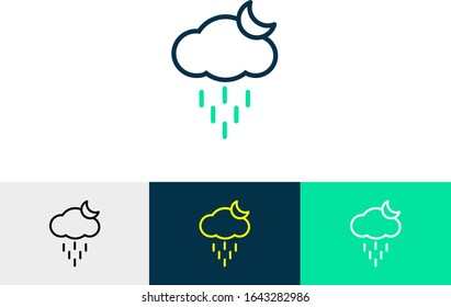 cloud rain and moon line art icon vector 
