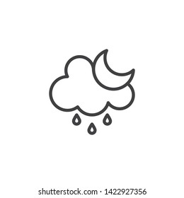 Cloud rain and moon line icon. linear style sign for mobile concept and web design. Rainy cloudy night outline vector icon. Forecast weather symbol, logo illustration. Vector graphics