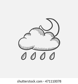 Cloud with rain and moon sketch icon set for web, mobile and infographics. Hand drawn vector isolated icon.