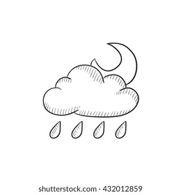Cloud with rain and moon vector sketch icon isolated on background. Hand drawn Cloud with rain and moon icon. Cloud with rain and moon sketch icon for infographic, website or app.