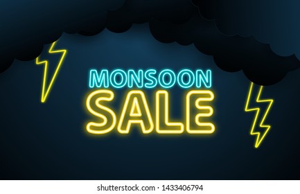 Cloud and rain on blue background heavy rain, monsoon sale rainy season sky and lightning, 