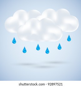 cloud with rain on blue. Vector illustration
