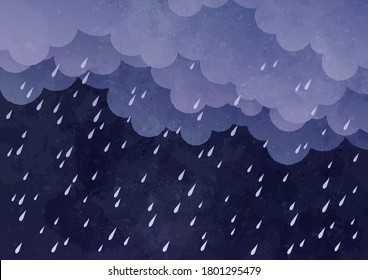 Cloud and rain on dark background. watercolor on paper craft style. Vector illustration.