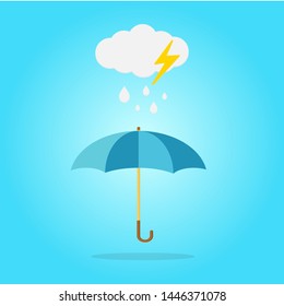 Cloud, rain and opened umbrella in the rain. Flat style vector illustration icon-vector