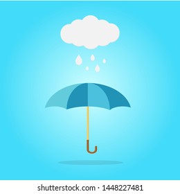 Cloud, rain and opened umbrella in the rain. Flat style vector illustration icon-vector