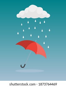 Cloud, rain and opened umbrella in the rain. Flat style vector illustration