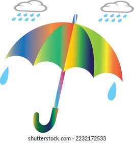 Cloud, rain and opened umbrella in the rain. Flat style vector illustration