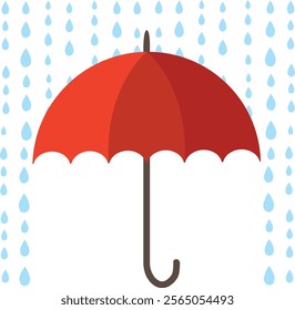 Cloud, rain and opened umbrella in the rain. Flat style vector illustration