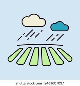 Nube con lluvia sobre el icono de campo. Señal de agricultura. Símbolo gráfico para el diseño de su Sitio web, logotipo, App, UI. Ilustración vectorial, EPS10.
