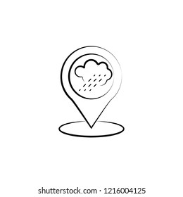 Cloud, rain, pin icon. Element of weather icon for mobile concept and web apps. Hand drawn Cloud, rain, pin icon can be used for web and mobile