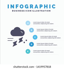 Cloud, Rain, Rainfall, Rainy, Thunder Solid Icon Infographics 5 Steps Presentation Background