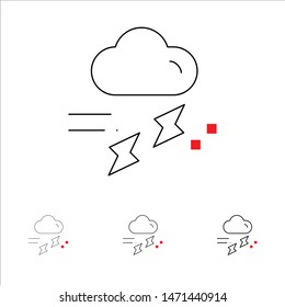 Cloud, Rain, Rainfall, Rainy, Thunder Bold and thin black line icon set