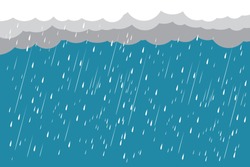 Cloud And Rain, Rainy Season, Weather Nature Background, Flood Natural Disaster, Vector Illustration. 