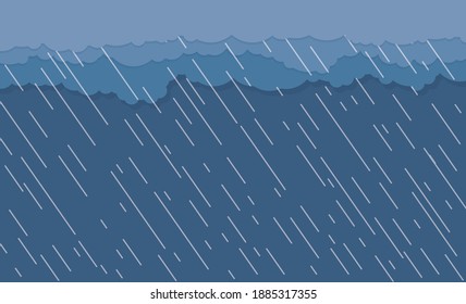 Cloud and rain, rainy season, weather nature background, Flood natural disaster, vector illustration.