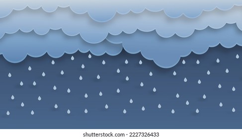 Cloud and rain, rainy season, weather nature background, Flood natural disaster, vector illustration.