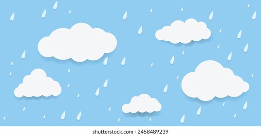 Cloud and rain, rainy season, weather nature background, Flood natural disaster, vector illustration.