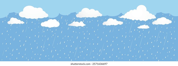 Cloud and rain, rainy season, weather nature background, Flood natural disaster, vector illustration.