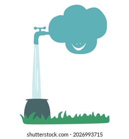 Cloud and Rain, Save water caricatura concepto Ilustración.