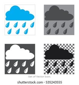 Cloud with rain Set icons with four Color Variations of flat style. Vector illustration.