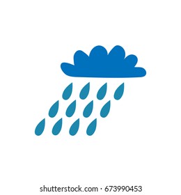Cloud with rain sign. Blue plane icon isolated on white background. Color weather logo. Raininess symbol. Rainy flat silhouette. Weather mark. Stock vector illustration