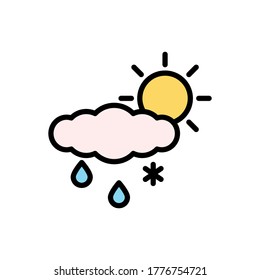 Wolke, Regen, Schnee, Sonnensymbol. Einfache Farbe mit umrissenen Vektorelementen für Vorhersagesymbole für i und ux, Website oder mobile Anwendungen