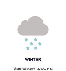 Cloud and rain snowfall or snowflakes is grey and blue on white background for artwork or infographic icon or symbol on winter