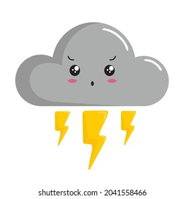 Ilustración de la tormenta de lluvia en la nube Kawaii Thunderstorm