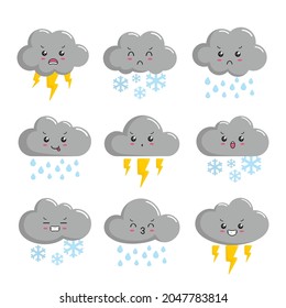 Cloud Rain Storm Kawaii Thunderstorm Cartoon Illustration