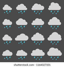Cloud and rain, storm on gray background