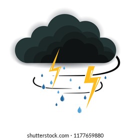 Cloud rain with storm rain on white background. Dark lightning rainstorm.