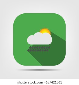cloud rain and sun flat icon with long shadow, vector illustration